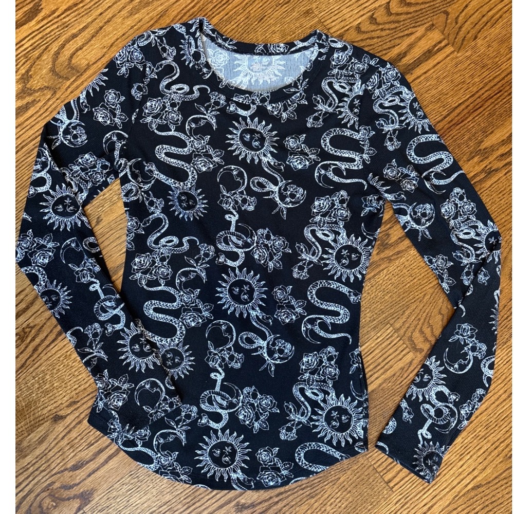 Celestial Goth Black Long Sleeve Shirt Small